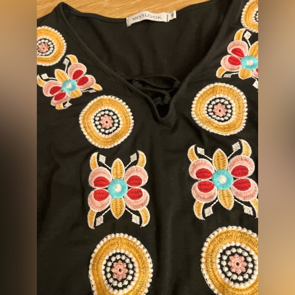 MISSLOOK Vintage Boho Geometric Floral Women Dress  Vibrant Embroidery - Picture 10 of 10